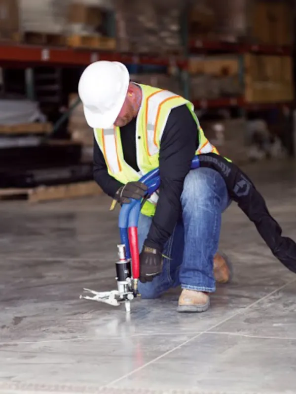 Worker using Deep Injection on warehouse floor.