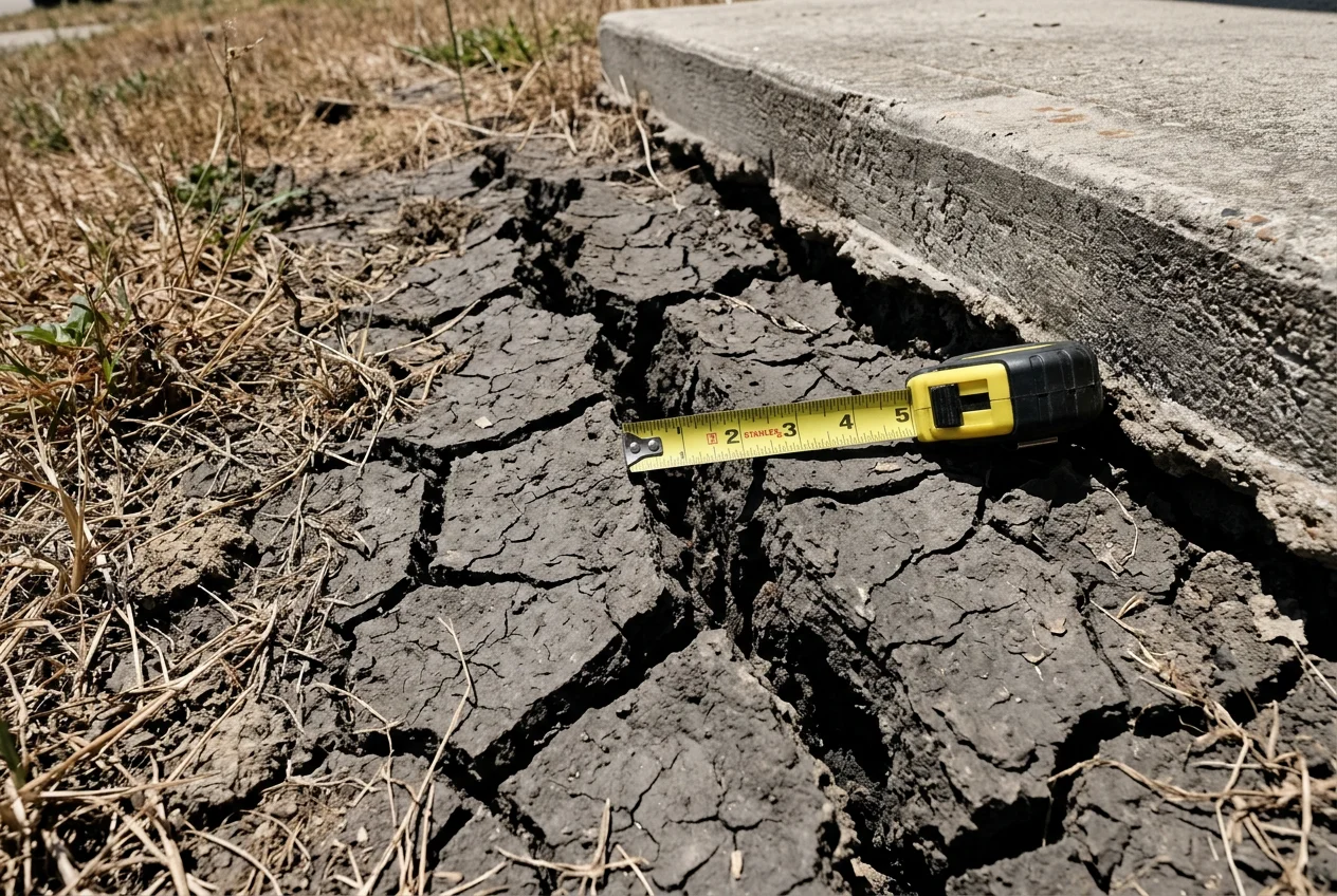Cross-section showing Houston Beaumont clay soil creating voids beneath a settled concrete slab